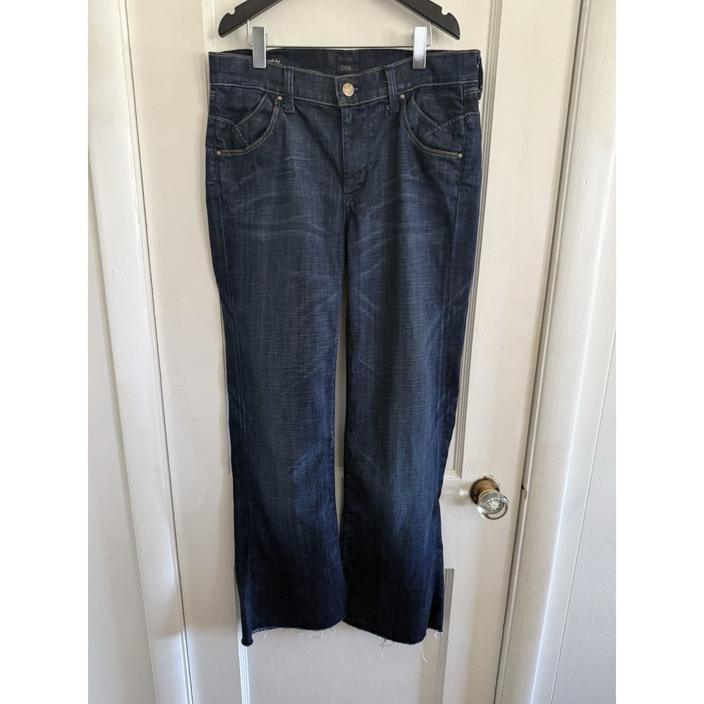 Citizens Of Humanity Hutton High Rise Wide Leg Dark Denim Waist 27 Raw Hem Jeans